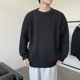 MY8267麻花毛衣男生秋冬季新款复古日系慵懒风圆领男常规37加绒47，男装针织衫/毛衣，四季星座303A