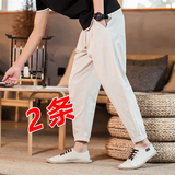 亚麻裤风宽松运动裤束脚棉麻裤大码男九分哈伦裤灯笼裤子K801，女装休闲裤，四季星座303A