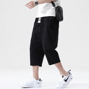 夏季休闲裤男百搭棉麻宽松亚麻裤韩版潮流七分裤八分直筒K821P20图片