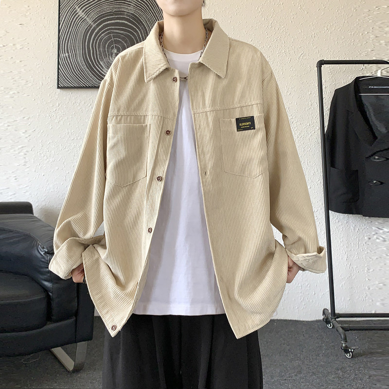 港风灯芯绒加厚长袖衬衫男春秋季大码衬衣外套休闲上衣服JK2022,男装衬衫,四季星座303A