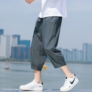 男夏季薄款冰丝休闲裤男士宽松直筒运动短裤胖子潮7分裤子K970P17