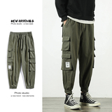 工装裤男日系束脚裤潮牌宽松多口袋长裤春季九分303-KZ24(纯棉），男装工装外套，四季星座303A