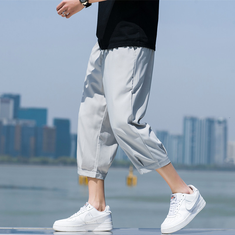男夏季薄款冰丝休闲裤男士宽松直筒运动短裤胖子潮7分裤子K970P17,男装牛仔裤,四季星座303A