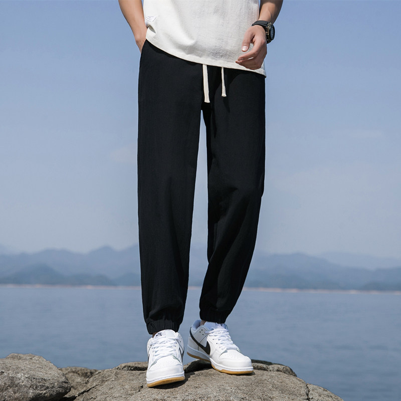 K800冰丝休闲裤子男夏薄款九分宽松加肥加大码潮亚麻束脚长裤p25图片