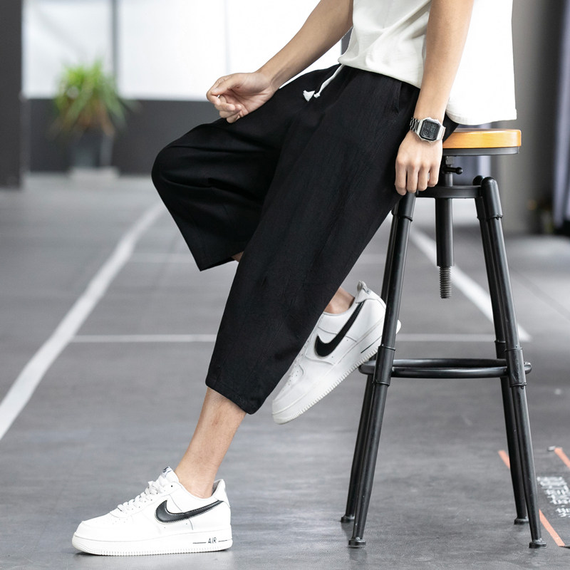 夏季休闲裤男百搭棉麻宽松亚麻裤韩版潮流七分裤八分直筒K821P20,男装牛仔裤,四季星座303A