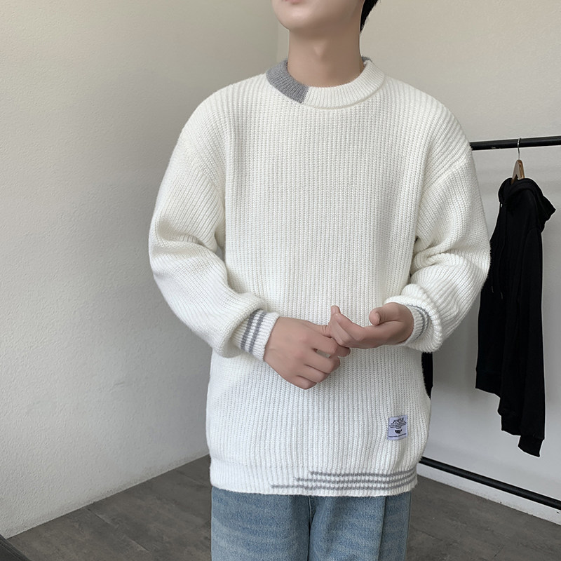 M6081圆领针织毛衣男秋冬季宽松百搭打底衫休闲毛衣常规37加绒47,男装T恤,四季星座303A