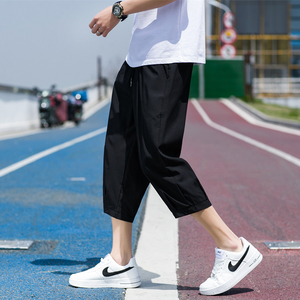 男夏季薄款冰丝休闲裤男士宽松直筒运动短裤胖子潮7分裤子K970P17图片