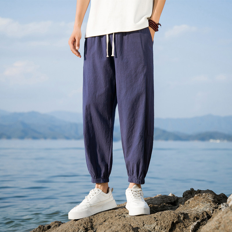 2025春夏新款男休闲裤子男装哈伦裤棉麻亚麻新中式轻薄宽松K8017,男装休闲裤,四季星座303A