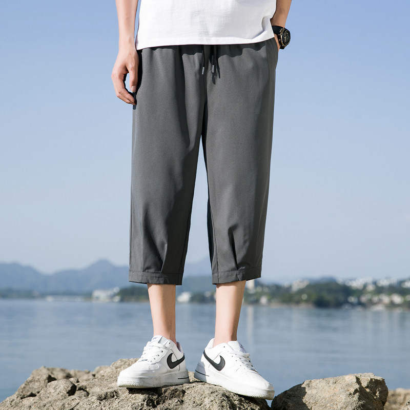 男夏季薄款冰丝休闲裤男士宽松直筒运动短裤胖子潮7分裤子K970,男装牛仔裤,四季星座303A