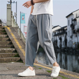夏季休闲裤子男百搭棉麻宽松亚麻裤韩版潮流九分裤长裤直筒K22P25，男装休闲裤，四季星座303A