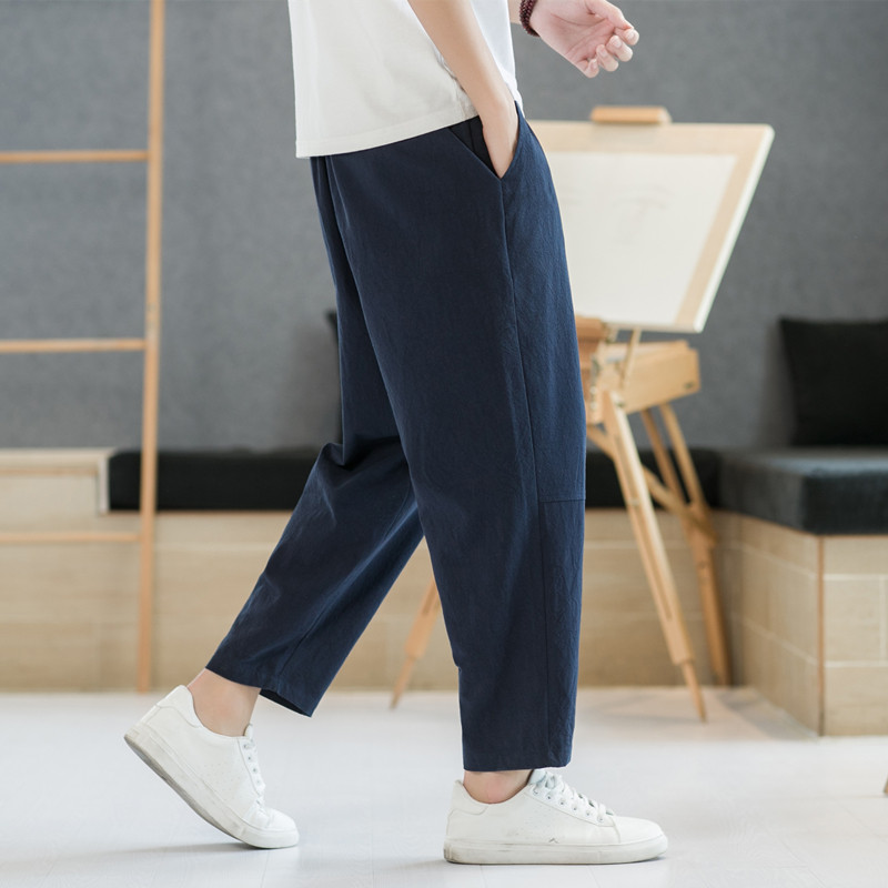 夏季休闲裤子男百搭棉麻宽松亚麻裤韩版潮流九分裤长裤直筒K22P25,男装休闲裤,四季星座303A