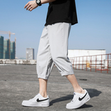 男夏季薄款冰丝休闲裤男士宽松直筒运动短裤胖子潮7分裤子K970P17，男装牛仔裤，四季星座303A