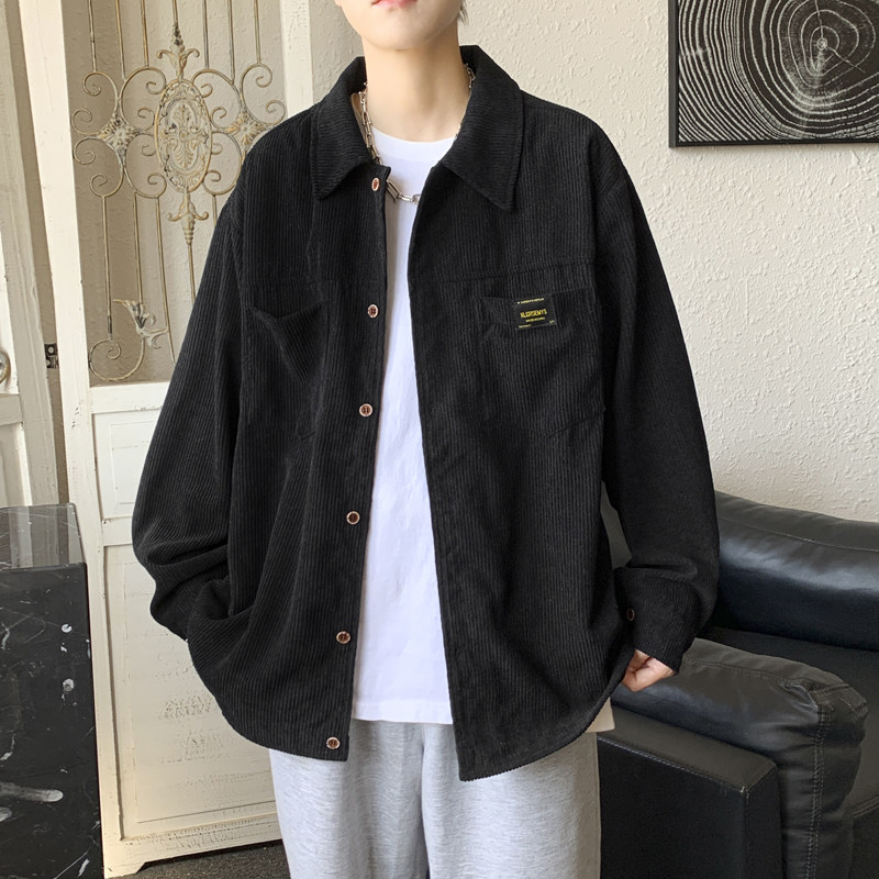 港风灯芯绒加厚长袖衬衫男春秋季大码衬衣外套休闲上衣服JK2022,男装衬衫,四季星座303A