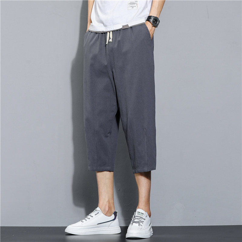 夏季休闲裤男百搭棉麻宽松亚麻裤韩版潮流七分裤八分直筒K821P20,男装牛仔裤,四季星座303A