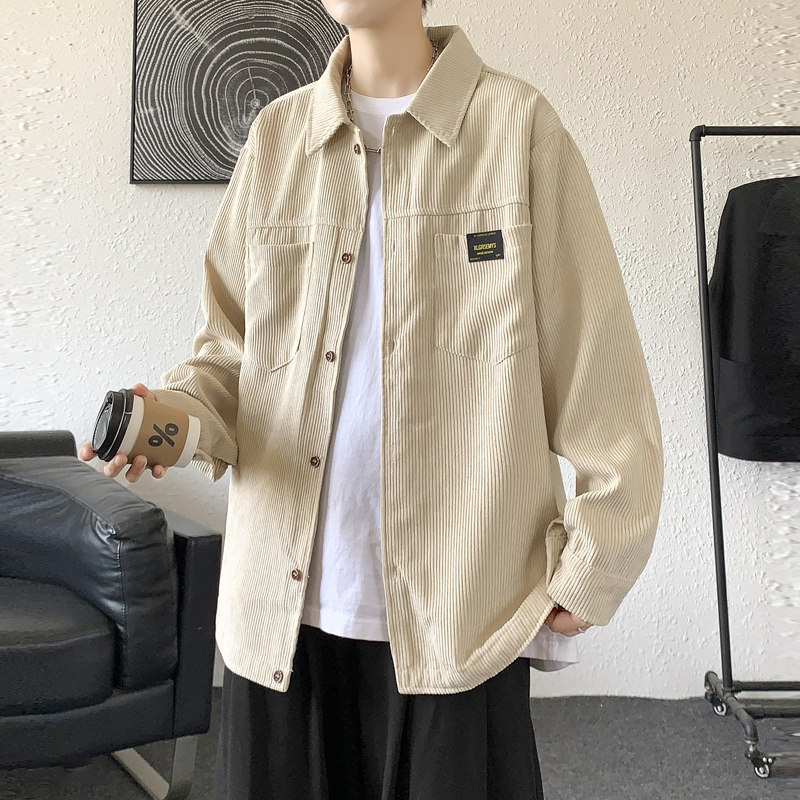 港风灯芯绒加厚长袖衬衫男春秋季大码衬衣外套休闲上衣服JK2022,男装衬衫,四季星座303A