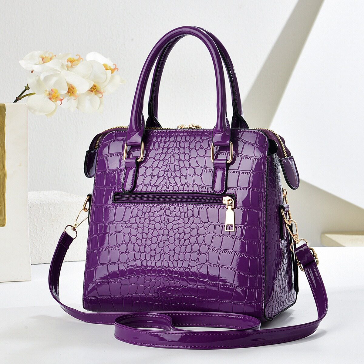 亮皮女包2025新款时尚单肩斜挎包女百搭软皮大容量鳄鱼纹手提包包