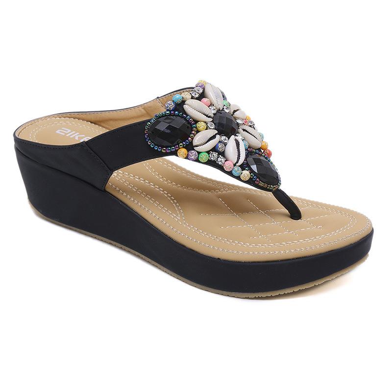 拖波西米亚鞋2115-3民族ins2019新款串珠坡跟沙滩轻便简约淑女鞋