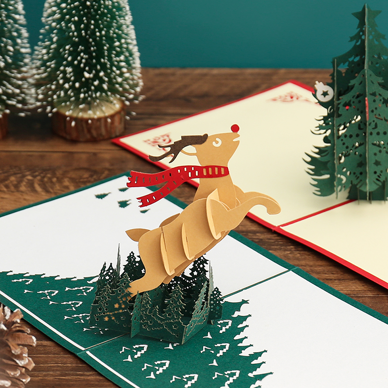杂啊圣诞节手工创意立体贺卡 3D纸雕镂空节日祝福带信封对折卡片-封面