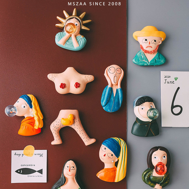 杂啊冰箱贴卡通世界名画系列吹泡泡树脂创意搞怪趣味冰箱装饰磁贴