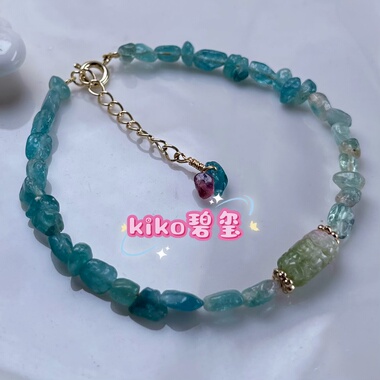 kiko天然蓝色碧玺手链女老矿色标西瓜宝石原矿手串