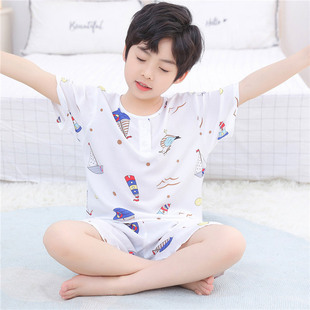 男童短袖短裤女孩棉球夏天睡衣男款儿童女款夏季粘稠男孩家具服薄