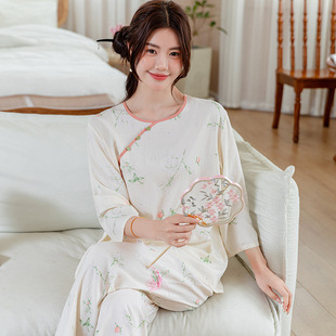 东方绸棉球唾衣粘稠新中风黏稠睡着东风尼呢中国风唐装睡衣女夏季