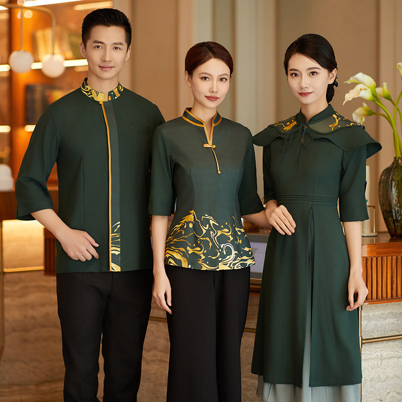 24亿珑春夏新款翡翠松花新中式系列服务员前厅传菜工作服中袖大码