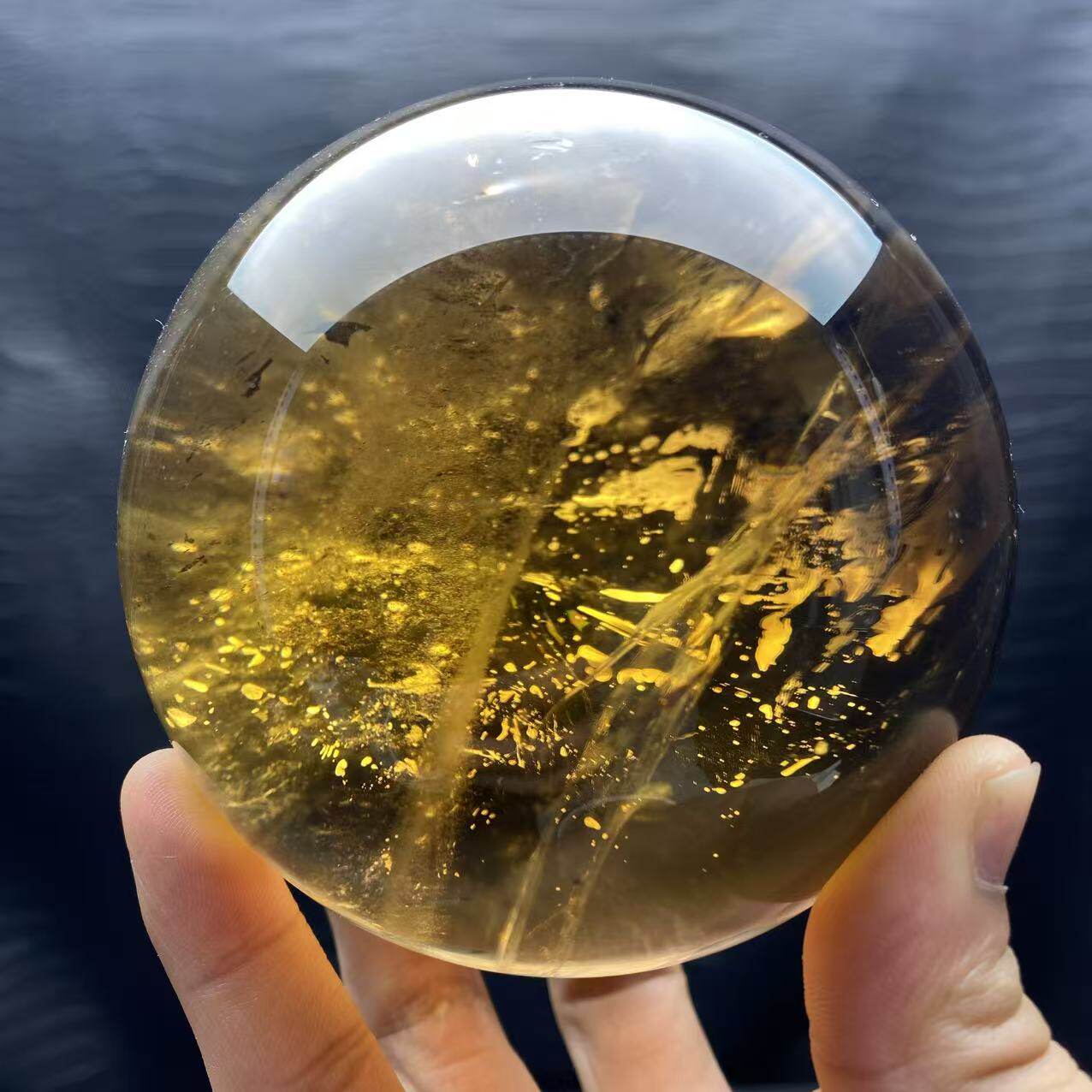 H66巴西天然黄水晶球茶黄居家办公店铺装饰摆件开业礼品原石打磨