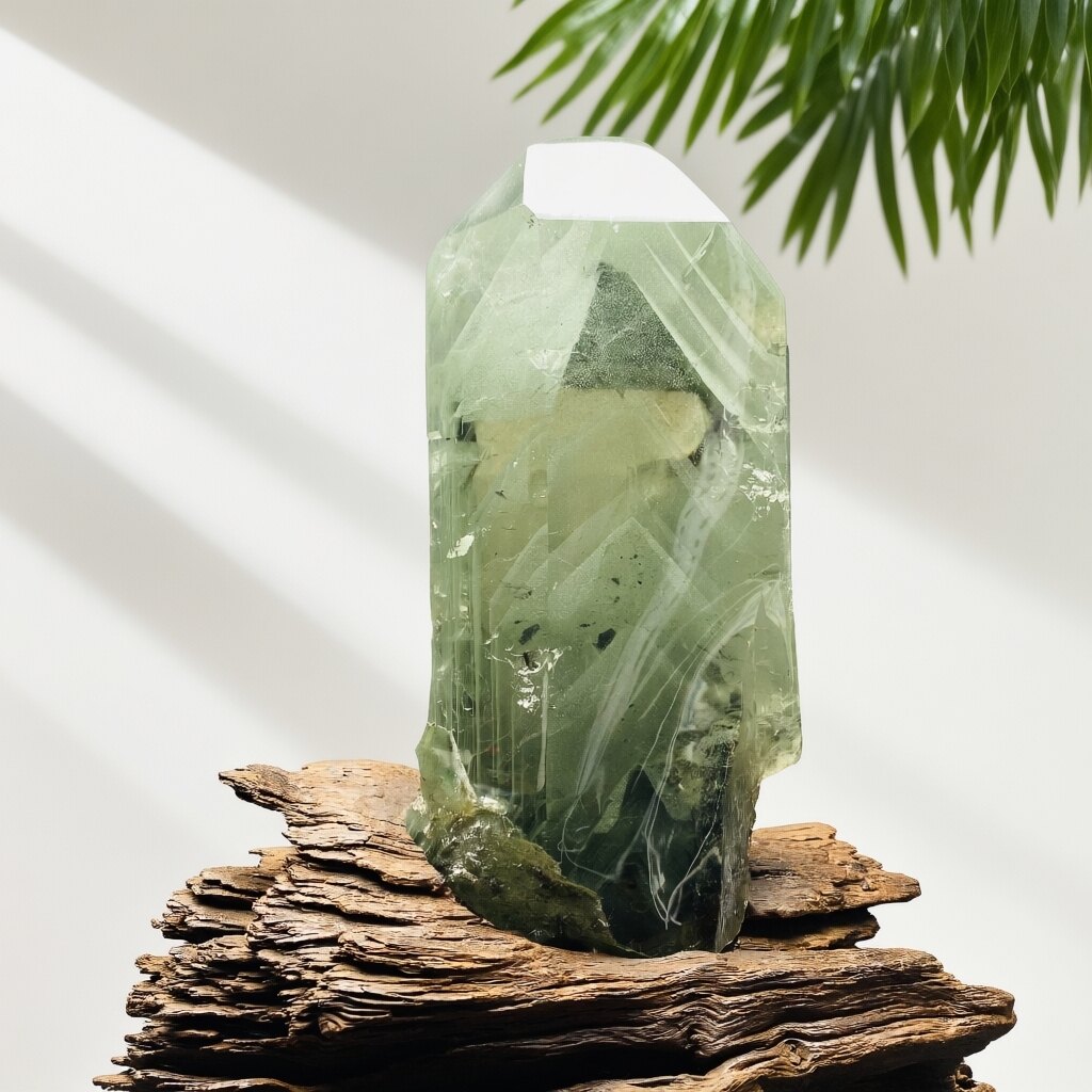 天然绿幽灵万重山原石打磨摆件