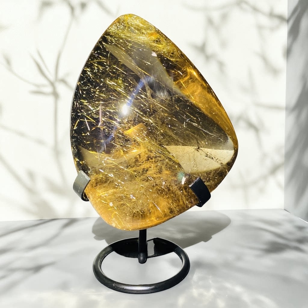 Q13巴西天然金发晶随型摆件原石打磨精抛光超强效应流光溢转干净