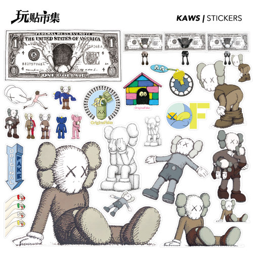 个性大张潮牌玩偶滑雪板贴画