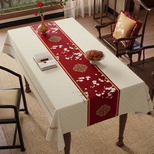 2025新款中式桌布防水防油免洗餐桌布红色客厅茶几新年台布高级感