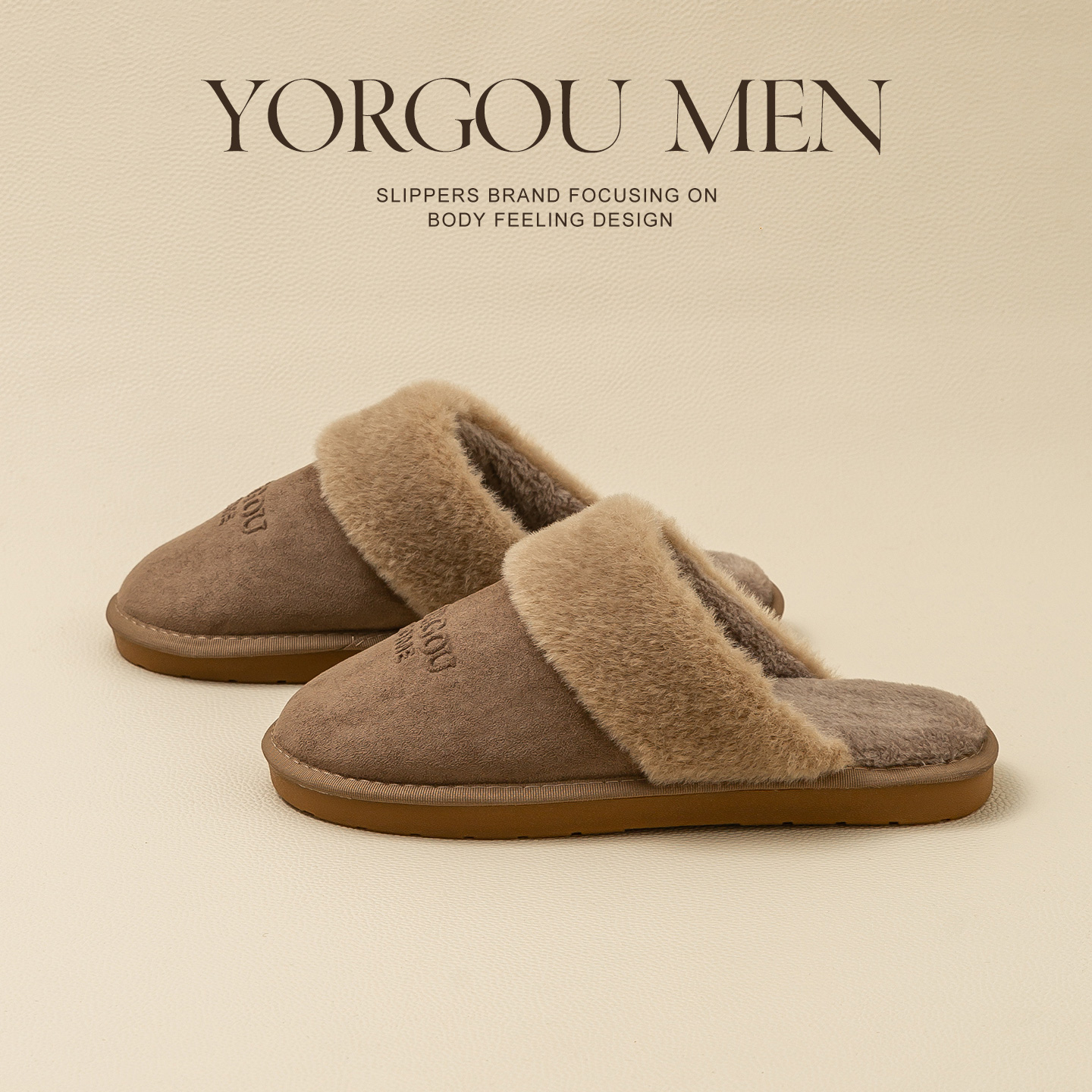 远港男士包头加绒牛筋底棉拖鞋