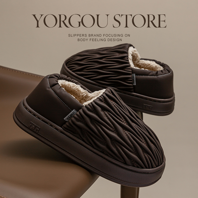 远港男士褶皱包跟棉拖鞋