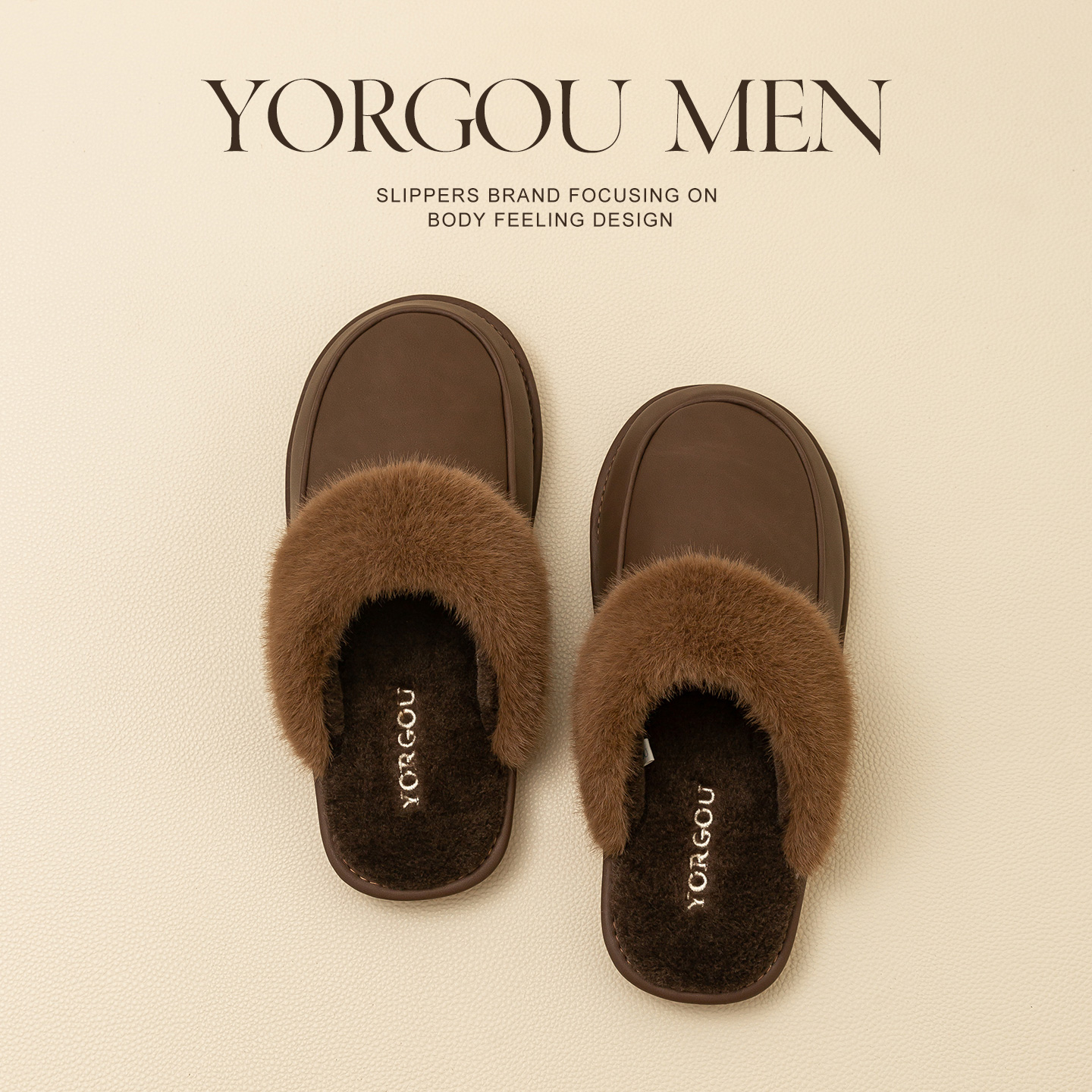 远港男式皮拖鞋毛绒冬天