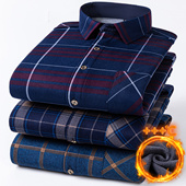 男条纹印花宽松加肥大码 保罗秋冬加绒加厚格子长袖 保暖衬衫 衬衣