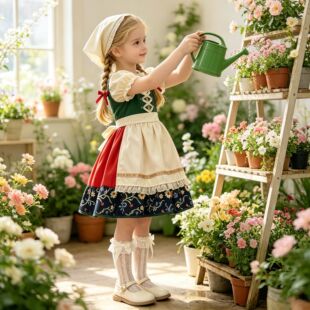 儿童德国巴伐利亚传统 Dirndl 连衣裙 慕尼黑啤酒节女童表演服