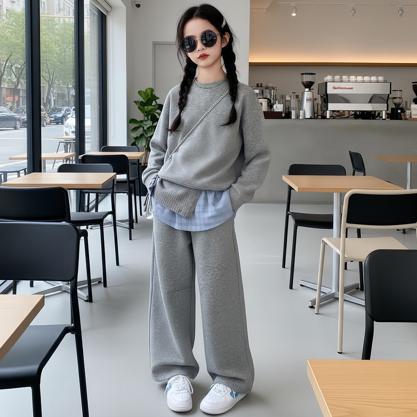 新款假儿童中套装卫衣洋气春装女孩2026女童大两件两件套春秋衣服