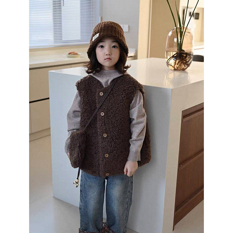 超潮上衣外套好看马甲装儿童坎肩秋冬装中大童加厚女童毛背心羊羔