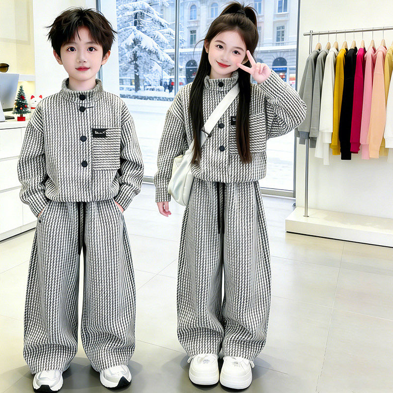 洋气春装小女孩2026套装女大童穿女童独特韩系搭新款卫衣漂亮男童