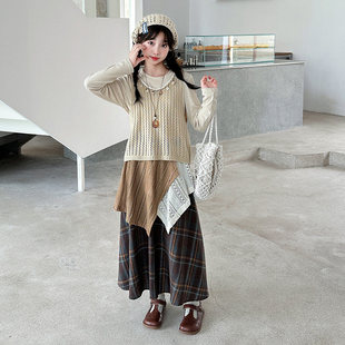 套装马甲半身裙春装三件套西米亚女童中大童波打底春秋衫女孩裙子