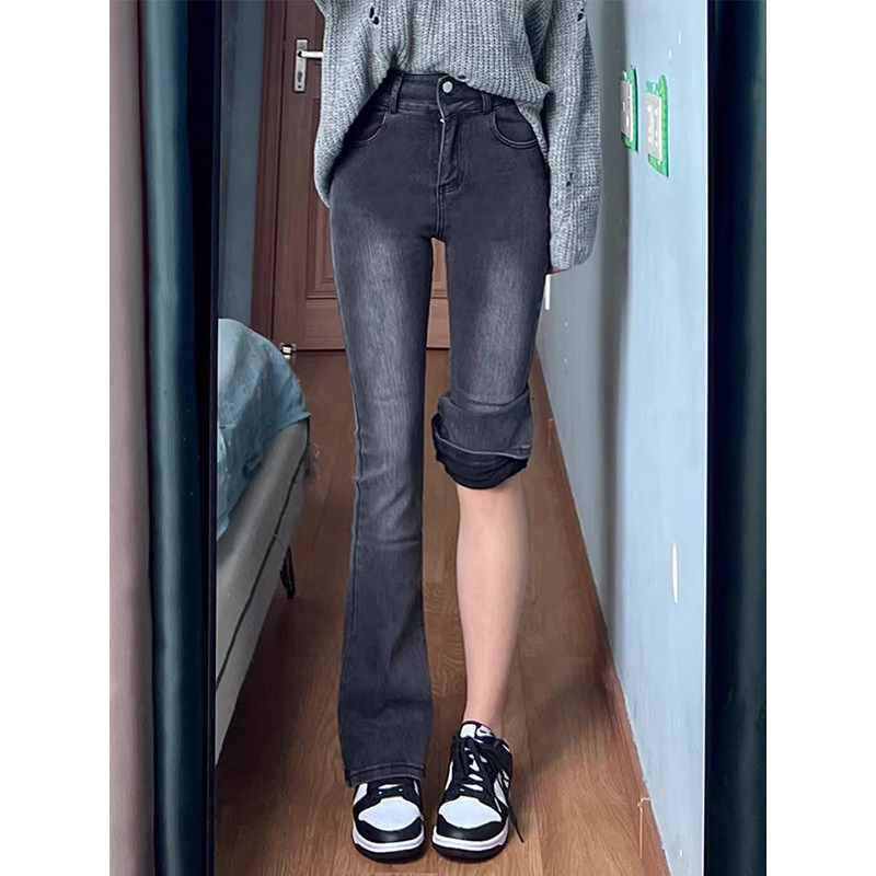 加绒新款儿童微喇长冬季女童黑色牛仔裤女大童显瘦喇叭裤裤子洋派