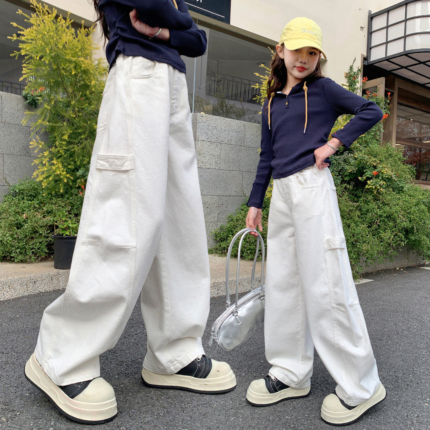 女童休闲宽松春秋工装裤新款直筒中大童2026白色长裤儿童裤子春季