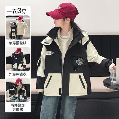 女童冬季可拆卸三合一冲锋衣2024新款中大童加洋气冬天休闲棉外套