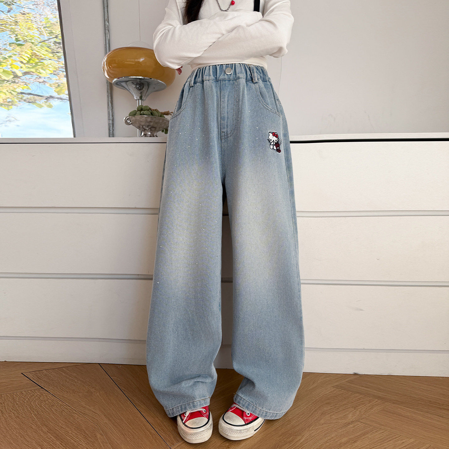 春季大春装牛仔裤春秋2026装新款女童中阔腿长宽松儿童裤子款直筒