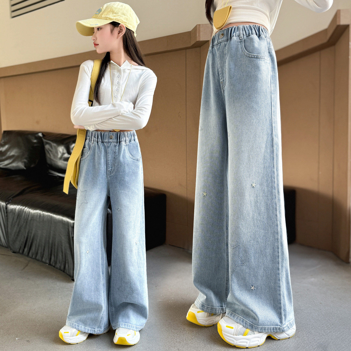 2026女孩直筒新款洋派女大童牛仔裤女童春秋裤子春款超宽裤好看