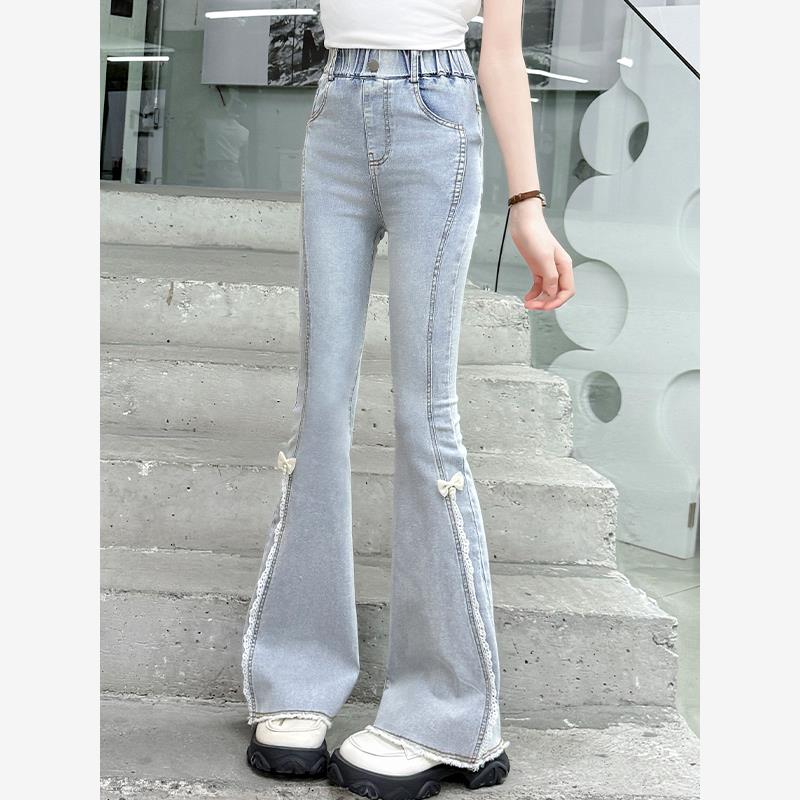 女童天丝喇叭裤夏装2025新款女孩中大童修身薄牛仔裤微喇弹力裤子