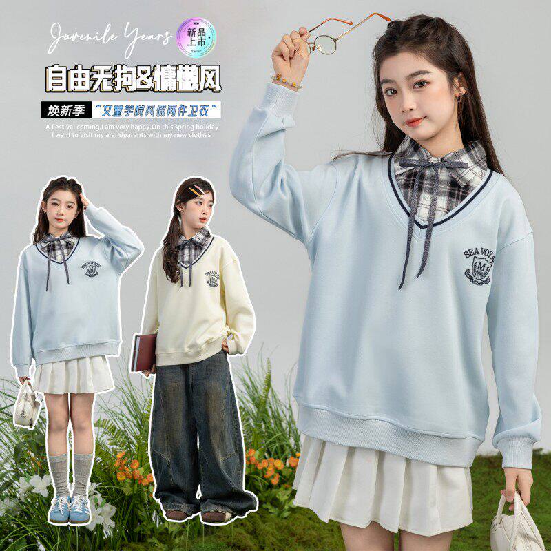 两件款潮洋气新款春秋衫POLO卫衣学院2026中大童风假女童儿童春季