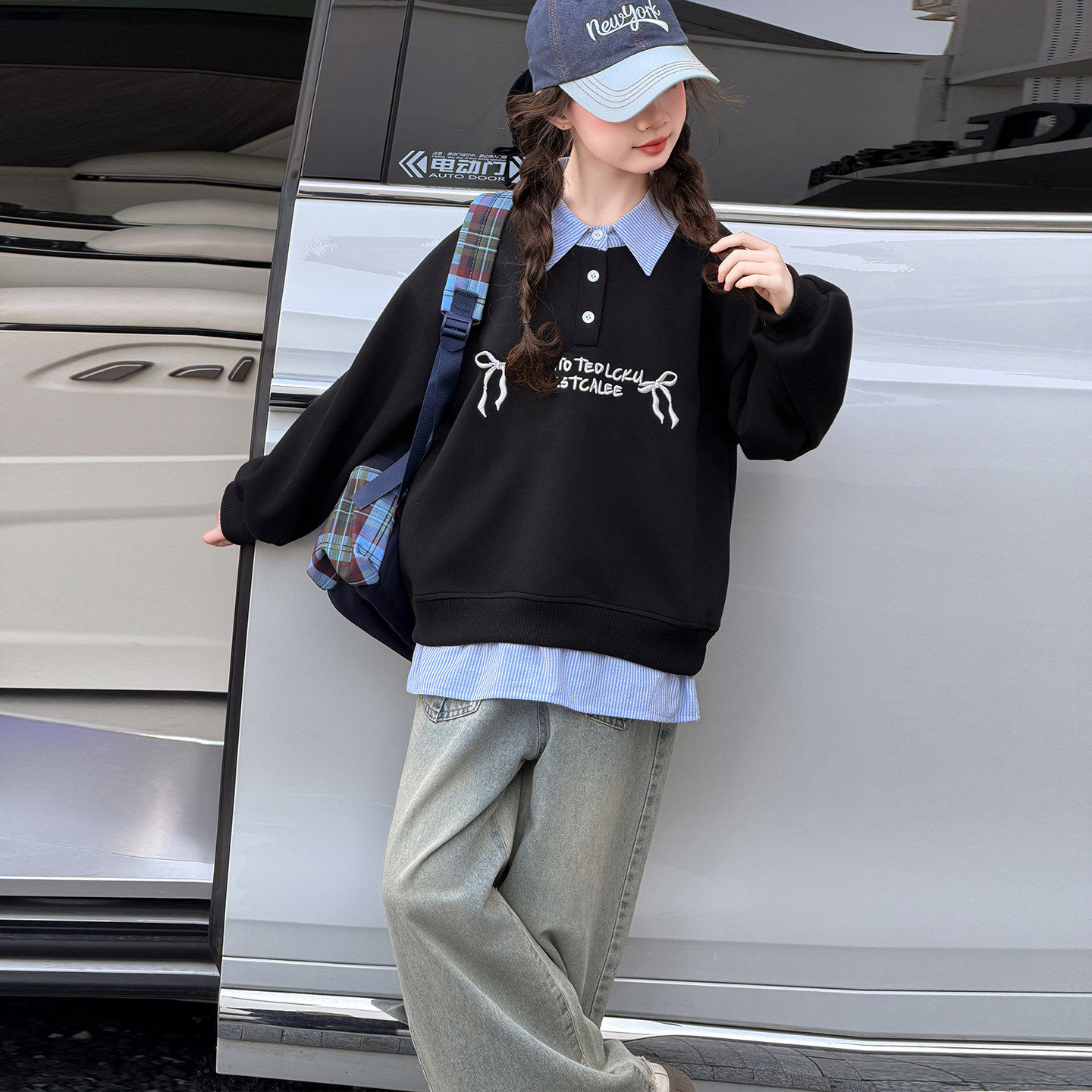 儿童新款女大童女童打底上衣春装2026卫衣两件衫春秋季长袖韩版假