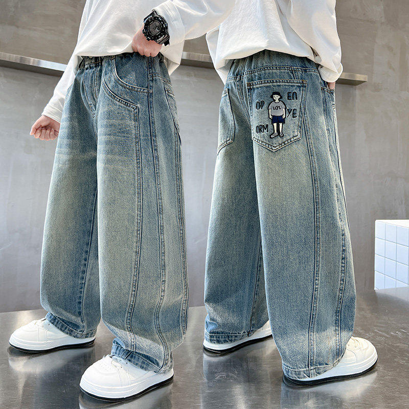 款大童裤子牛仔裤新款2026春季帅气男童潮弯刀儿童男孩阔腿裤春秋